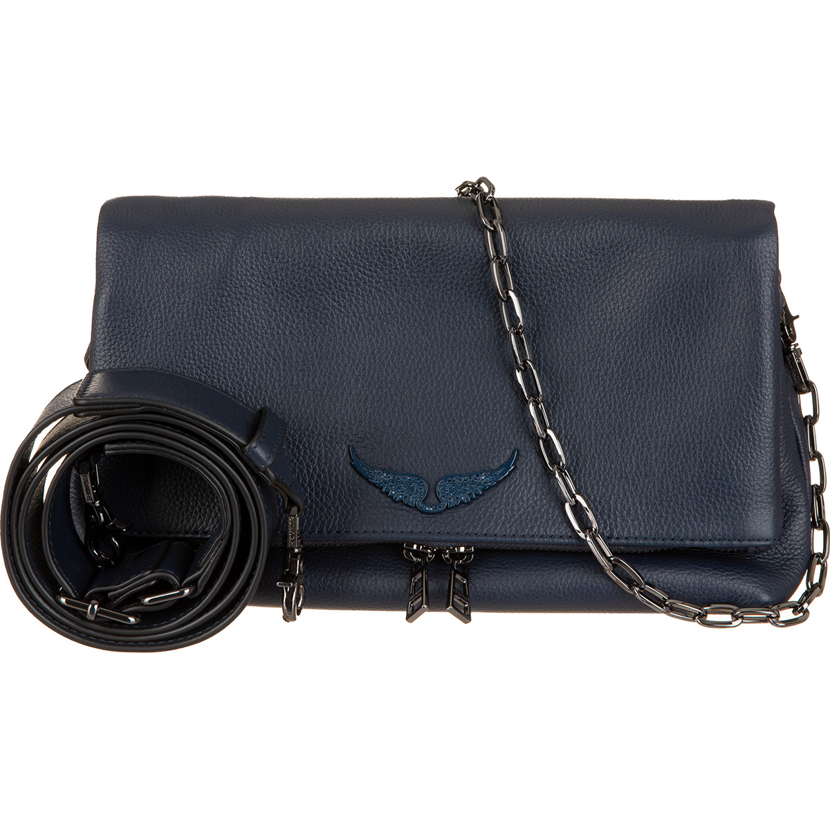 Zadig & Voltaire Dark Blue Leather Ink Rock Grained Clutch